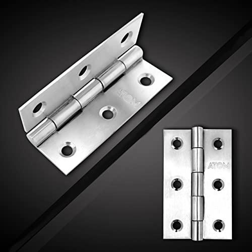 Image of Atom 40 Pcs, Stainless Steel Door Butt Hinges | 3 Inch x 16 Gauge /1.2 mm Thickness, Soft Close Hinge /kabja for Door, Window, Cabinet, Closet, Cupboard, Wooden Box (Silver Satin Finish, HNG-3X16)