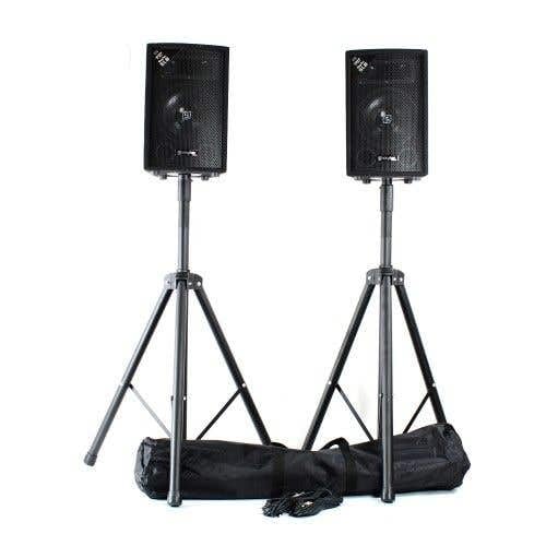VONYX Sound Pack - 2 Altavoces Pasivos, 400W de Potencia, Woofer de 8", con Soportes de Altavoz y Maletín de Transporte, Ideal para DJs Móviles, Incluye 2 Soportes de Suelo para Altavoces