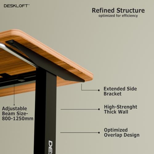 Image of Manual Height Adjustable Desk | Ergonomic Sit Stand Workstation with Walnut Wood Grain Top | Hand Crank Adjustable Computer Table for Home Office (Black Frame & Brown Top, 1200 x 600 mm)