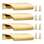 4 Pcs Gold Kitchen Cupboard Handles, 80mm Brushed Gold Handles, Aluminium Alloy Concealed Handle, Finger Edge Pulls, Modern Drawer Handle, with Screws, for Kitchen Cabinet Drawer Closet Door