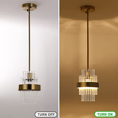 Ikirouri Pendant Light Fixtures, 7Inch Modern Glass Pendant Light, Brass Color Kitchen Island Pendant Lights, Height Adjustable Pendant Lighting (Brass Color, 2 Pack) #TOP3