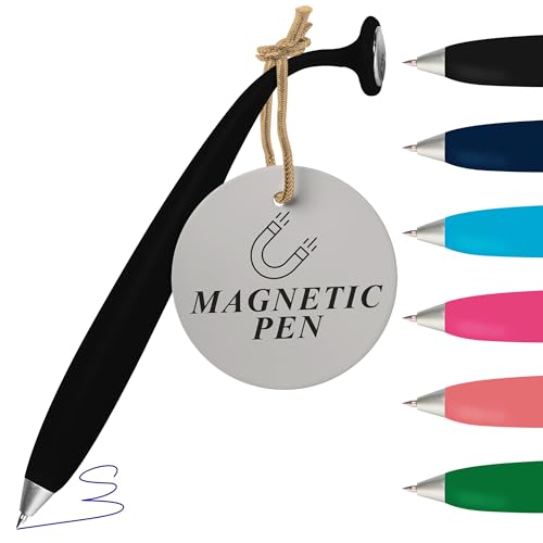 WELLSPRING Wiggle Writing Pens - Magnetic Pen with Built-in Magnet for Fridge Notes & Lists - Refillable Pens for Home & Office - Black