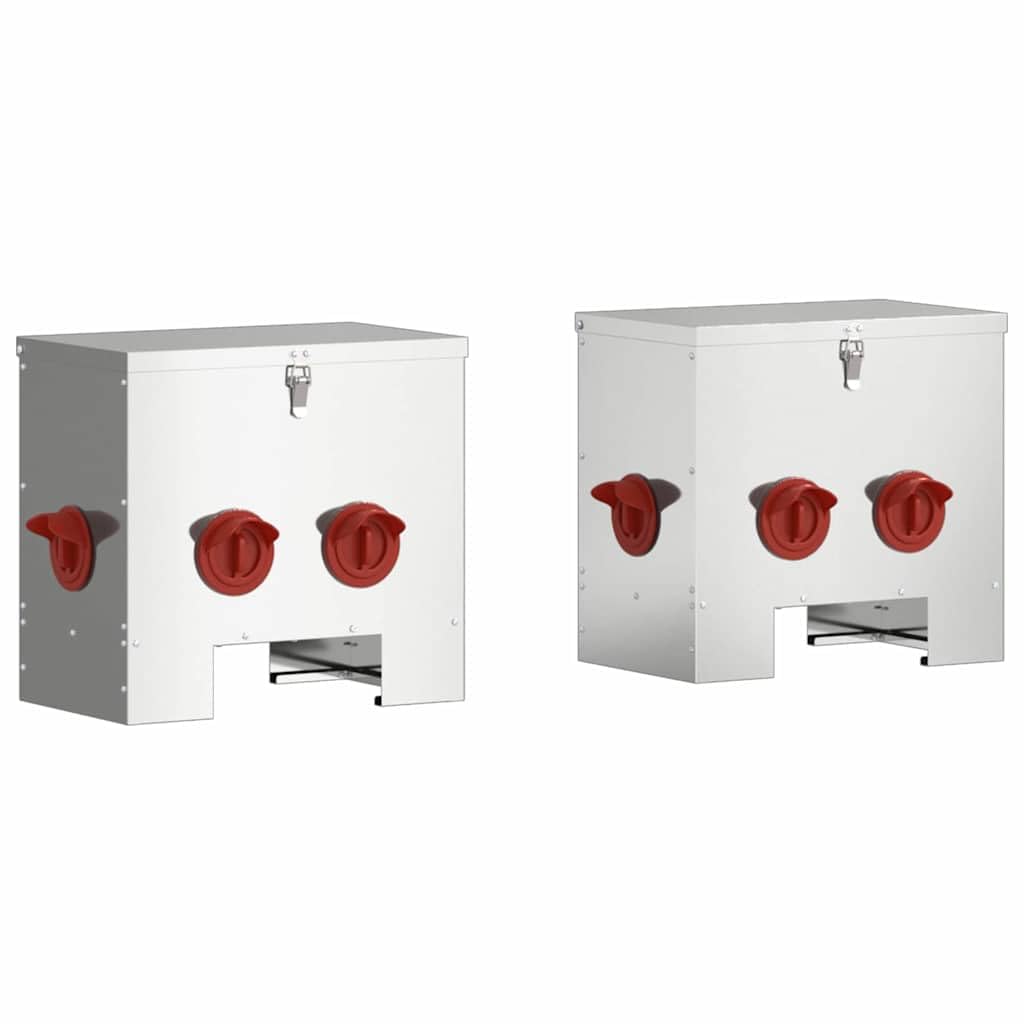 Comedero para gallinas 2 piezas de plata 40,5 x 25 x 38 cm de acero, diseño moderno para jardín o interior, fácil acceso para alimentar a tus gallinas, espacio generoso para almacenar