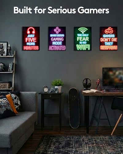 VividPulse Neon Game Room Poster Set, 4Pcs Arcade Wall Art Prints - image 3