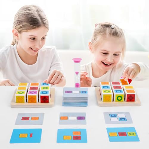 Image of Lyrovo Matching Cube Board Game Puzzle Building Blocks Battle Brain Teaser Educational Montessori Toys 77 Diffrent Types Card