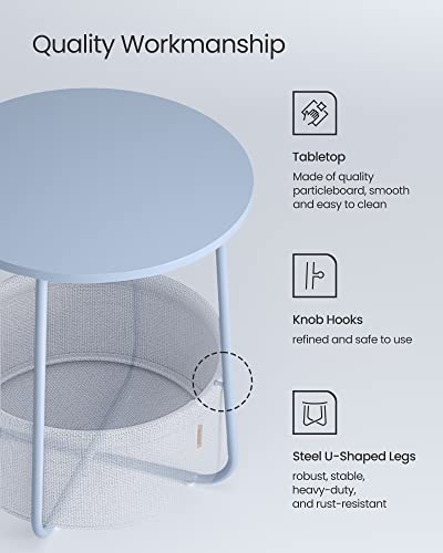 Image of VASAGLE LILEA Collection - Small Round Side End Table, Modern Nightstand with Fabric Basket, Pale Blue and Ice Blue ULET223Q62