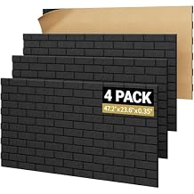 TONOR Brick Pattern Acoustic Panels, 4-Pack 47.2"x23.6"x0.35" High Density Sound Proof Panels for Walls, Wall Panels for Interior Wall Decor, Soundproofing for Recording Room, Studio, Black