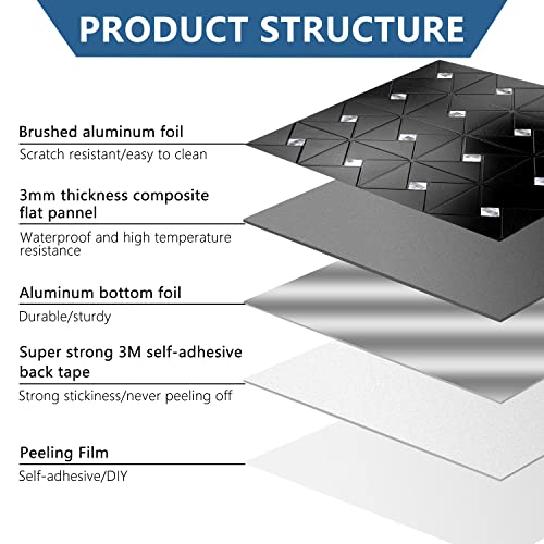 Vamos Tile Peel And Stick Backsplash Tile - Metal Tile Stick On Backsplash For Kitchen And Bathroom Black Windmill Puzzle Glass Mixed Self Adhesive Mosaic Tiles(12"X12"X10 Sheets) #TOP4