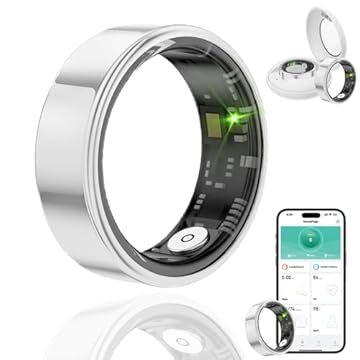 HPLSZCN Smart Ring for Men Women with Charging Case, Multi-Sport Mode Pedometer, Heart Rate, SpO2, Sleep, IP68 Waterproof, Fitness Activity Tracking Ring Android iOS Enamel (silver, 11)