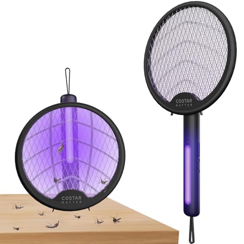 Image of Foldable Swivel Mosquito Racket, UV Light Lamp Electric Fly Swatter Bug Zapper, 2 in 1 Mosquito Bat USB Rechargeable, Hangable Swatter w /Long Lasting Lithium-ion Battery, 6 Months Warranty
