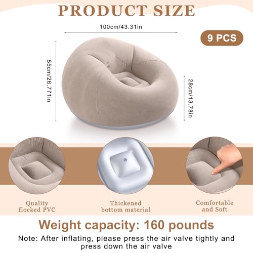 Image of Realspring 9 Pcs Inflatable Bean Bag Chair, Air Pump,Coffee