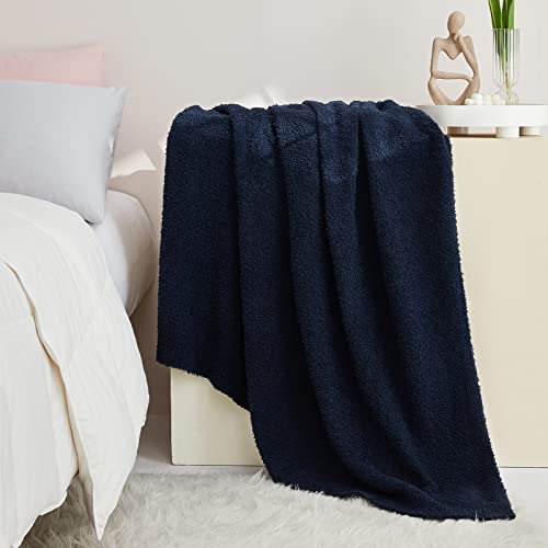 Image of CYMULA Knit Throw Blanket for Couch Navy Blue-Super Soft Lightweight Plush Fuzzy Fluffy Cozy Blankets and Throws for Sofa Bed, 50x60 inches