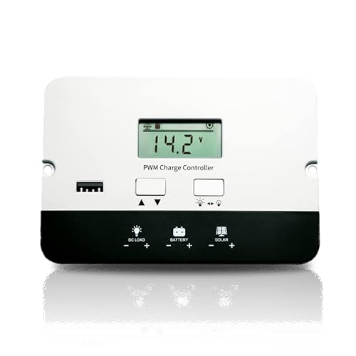 PMSUN 20 A 12 V/24 V Régulateur de charge solaire PWM à encastrer à terre négative avec écran LCD ports USB, régulateur du panneau solaire pour allagage, AGM, GEL, lithium Cover