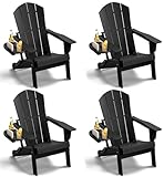 NAVINE Adirondack Chair Set of 4, HDPE Folding Adirondack Chair with Multifunctional Cup Holder, Weather Resistant Fire Pit Chair for porches, patios, poolsides, Decks.