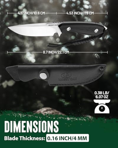 Image of Mossy Oak 8.75 Inch Fixed Blade Knife with Leather Sheath, Full Tang Outdoor Camping Knife, G10 Handle for Bushcraft, Survival, Camping, Hiking