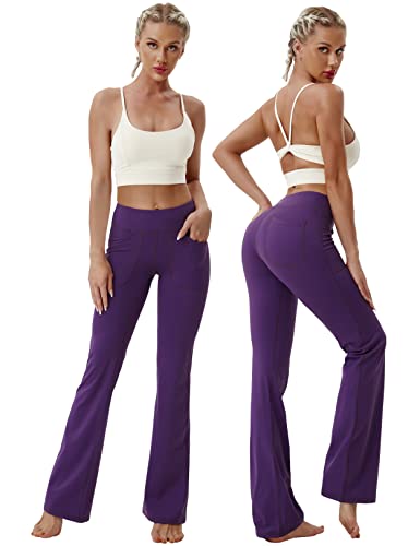 Image of BUBBLELIME 29 inch /31 inch /33 inch /35 inch /37 inch Women High Waist Bootlegs Yoga Pants Tummy Control Bootcut Workout Flared Out Pockets
