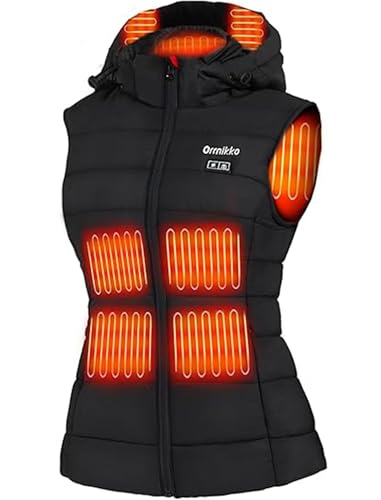Heizweste Damen Mit Batteriepack 16000mAh - Heated Vest Women Abnehmbare Heizhaube, Leichte Wiederaufladbare Beheizte Weste Damen für Winter Outdoor Arbeit Jagd Aktivitäten Motorrad Sport