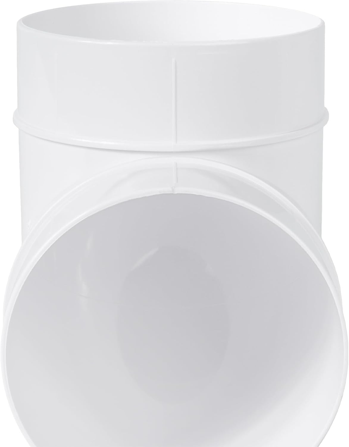 4-Inch White Plastic 90-Degree Elbow Duct Fitting for Round HVAC Pipes - Push-fit Airflow Connector, Ideal for Efficient Ventilation Systems in Residential, Commercial Applications.