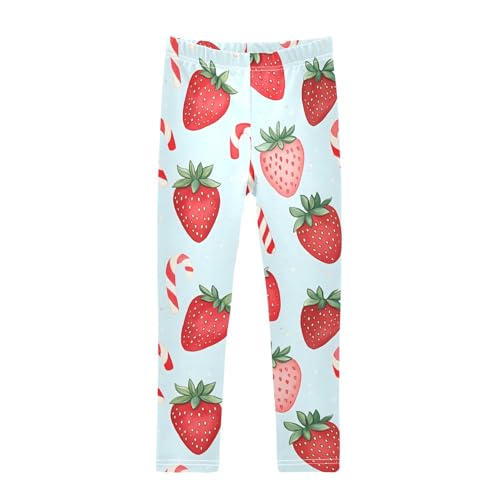 Christmas Strawberry Girls Leggings Ultra Soft Compression Yoga Gym Pants for Kids 4-10T