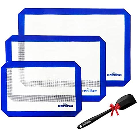Kitchen Elements [4 Set] Reusable Silicone Baking Mat Sheets | Assorted Sizes | with Free Spatula | Premium, Non-Stick, Eco-Friendly | for Ovens & Microwaves Cover