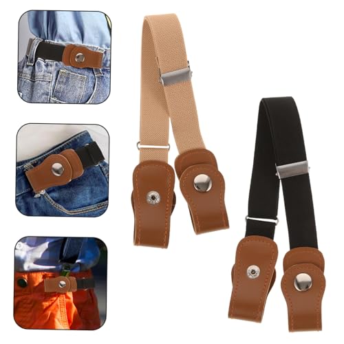 FRCOLOR 2pcs Stretchy Elastic Waist Belt for Lightweight Flexible Buckle Waistband for Boys and Invisible Waist Belts in Khaki and Black4