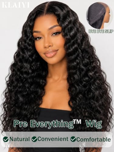 Image of KLAIYI Loose Wave Curly No Slip Precut 7x5 Lace Front Wigs Human Hair 16 inch