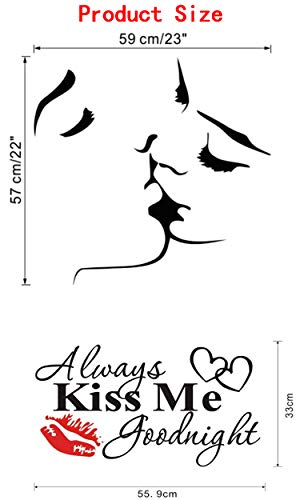 Lovers Kiss Wall Stickers Decals,Always Kiss Me Goodnight Wall Decals Stickers,Quote Wall Decal Vinyl Wall Art For Sofa Tv Background Living Room Bedroom Decor,2Pcs/Set #TOP4