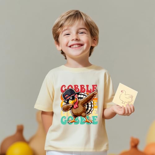 Thanksgiving Shirt for Boys Toddler Kids Funny Turkey Gobble Outfits Pumpkin Season Fall T-Shirt Tee 2-7 Years4
