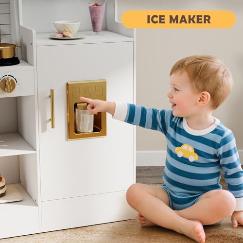 JOYLDIAS Modern Wooden Play Kitchen, Toddler Toy Kitchen Set with Washing Machine, Refrigerator, Microwave, Oven, Coffee Maker, Realistic Lights & Sounds, and Accessories for Kids Ages 3+ - Image 6
