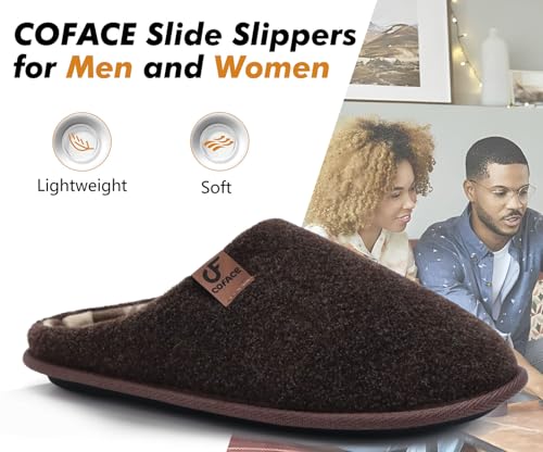 Image of COFACE Unisex Mens Womens Cozy Memory Foam Scuff Slippers Casual Slip On Warm House Shoes Indoor /Outdoor Felt Sandal Slippers Size 4-15