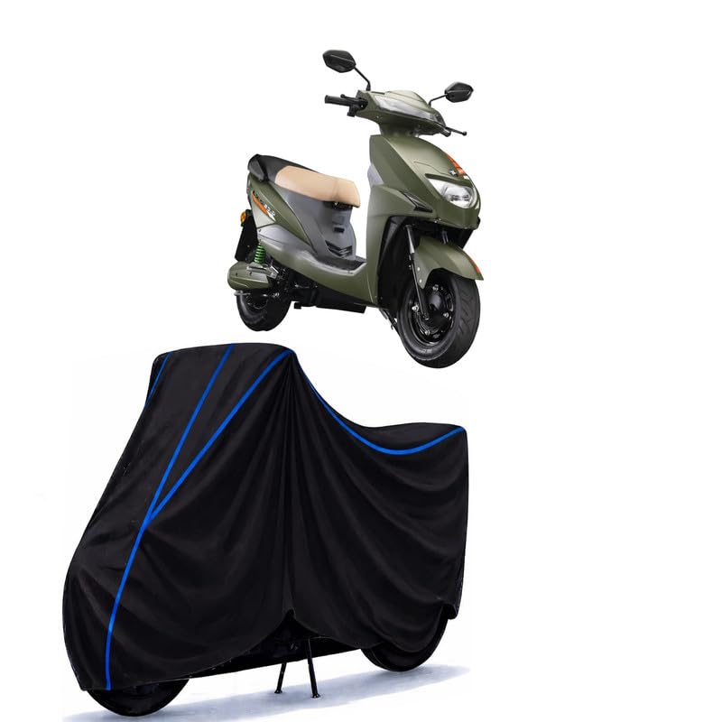 Image of Scooty Cover Water Resistant for Lectrix LXS 2.0 | Universal Scooter & Bike Cover | Heavy Duty UV Dust, Rain & Scratch Protection | Elastic Fit All Weather Indoor Outdoor | Black with Blue Piping