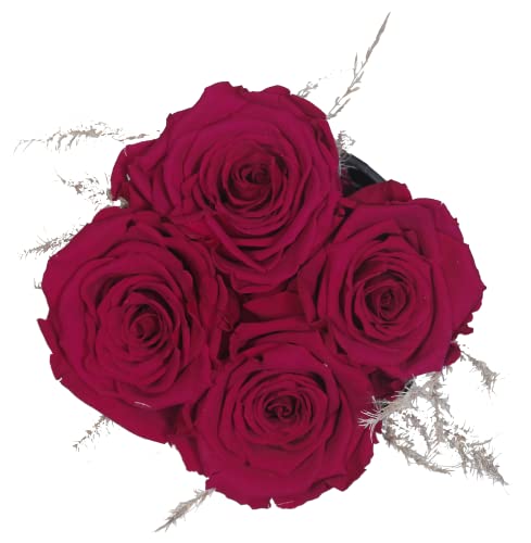 Beyond Flowerbox, Rosenbox, 4 Echte Infinity Rosen, Blumenbox, Bis 3 Jahre Haltbar, Handgefertigt, Rund, Weiße Box mit Konservierten Rosen und Pampasgras, Rot, ohne Text - Image 4