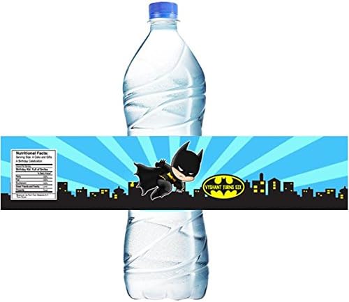 Personalized Batman Theme Water Bottle Wrapper with Birthday Boy/Girl Name (12 Pcs)