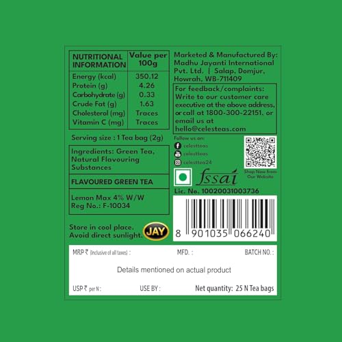 Image of Celest Green Tea | Green Tea for Weight Loss | Lemon Flavour | 25 Teabags