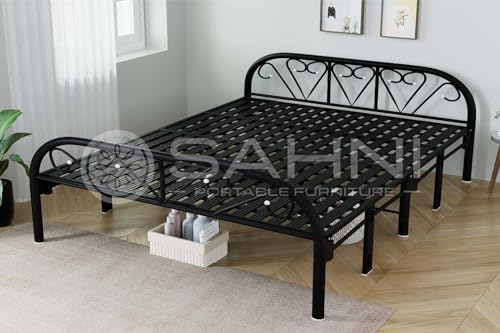 SAHNI PORTABLE FURNITURE Heavy Duty Iron/Metal/Steel Double Folding/Foldable Bed for Sleeping Adult and Guest Easily storable Fully Powder Coated (Met