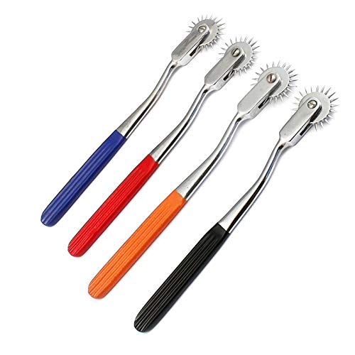 Laja Imports 4 Wartenberg Pin Wheel Pinwheel Chiropractic Instruments Color Handle Blue-Red-Orange-Black for Educational Use