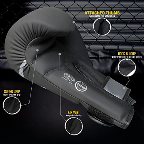 Mytra Fusion Kids Boxing Gloves Junior Boxing Gloves With Ventilated Palm Mma, Muay Thai, Sparring, Fighting, Punching Gloves (Black/Grey, 8-Oz) #TOP1