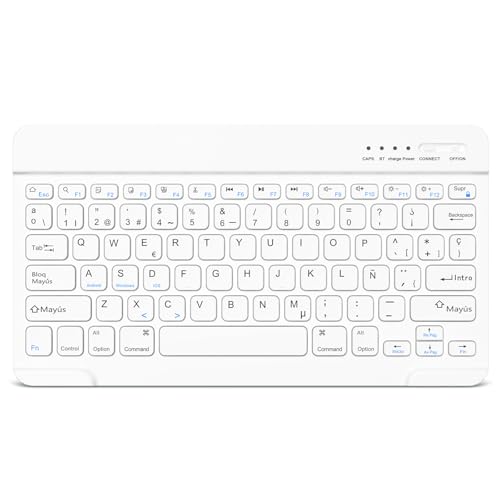 HZD Teclado Bluetooth Español, Light Teclado Inalámbrico Portátil, QWERTY Teclado inalámbrico Bluetooth para iPhone de iOS, iPad, iPhone, Samsung, Lenovo, Huawei, Android, Windows