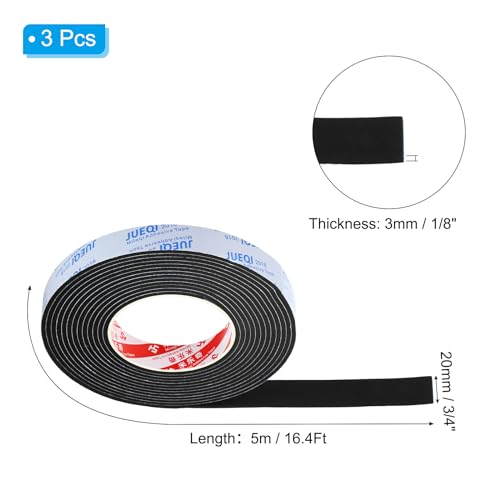 Image of PATIKIL 3 /4 inch W x 1 /8 inch T x 16.4Ft EVA Single Sided Foam Tape, 3Pcs Multipurpose Sealing Strip Foam Weather Stripping, Black