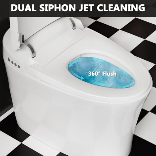 Smart Toilet, Tankless Bidet Toilet With Heated Bidet Seat, Foot Sensor, Dual Auto Flush, Manual Open & Close, Light, Remote Control, Modern Elongated Toilet for Bathroom
