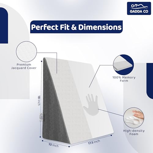 Image of GADDA CO Wedge Pillows for Bed | Premium Memory Foam Orthopedic Wedge Cushion for Sleeping, Acid Reflux & GERD Relief | Back Pain, Snoring & Leg Elevation | Pregnancy Support | White & Grey