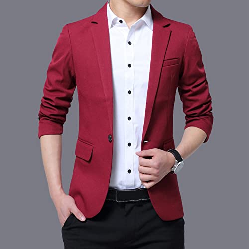 Dawwoti Blazer masculino slim fit para casamento, smoking, jaqueta casual versão coreana, Vinho tint