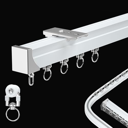 Riel de cortina flexible y plegable con clips para montaje en techo o pared, ideal para cortinas, caravanas, duchas, hospitales, sistema divisor de habitación (individual 5,7 m)
