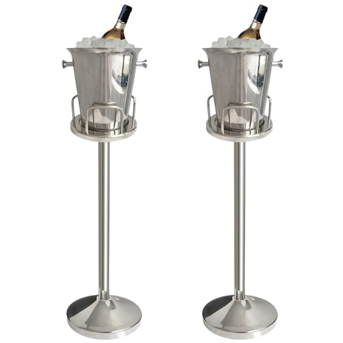 Champagne Cooler on Stand Ice Bucket with Stand Stainless Steel Stand Ice Bucket Ice Cube Tray Cooler Chiller with Carry Handle for Wine Champagne Beer KTV Clubs Bar Parties, 5 L (90 cm, Silver)