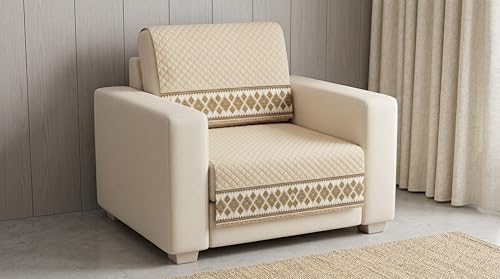 Image of KINGLY Sofa Cover 1 Seater Fully Covered | Stretchable Anti-Slip Slipcover | Washable Furniture Protector | Cream Beige | Seat & Back | Set of 2Pc