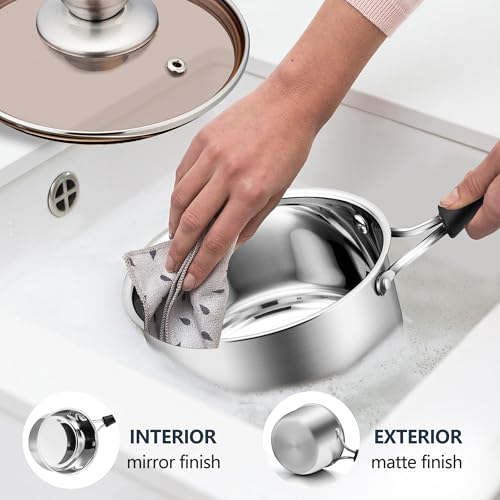 HaSteeL 1 QT Saucepan with Lid, 18/10 Stainless Steel Sauce Pan Milk Pan Soup Pan, 1 Quart Small Pot for Home Kitchen Restaurant Camping, Rust Free & Heavy Duty, Non Toxic & Healthy, Dishwasher Safe by HaSteeL - Image 6
