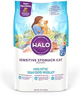 Halo Sensitive Stomach Dry Cat Food, Seafood Medley 3-Pound Bag