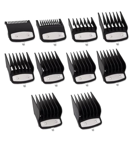 10-Piece Clipper Guard Set, Black Professional Clipper Guard Set Compatible with Most Wahl Clippers (1.5-25mm), Premium Close Cut to 1-Inch,Black