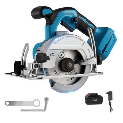 Mini Scie Circulaire Mini Sans Fil,10800 RPM,Scies Circulaires électriques 21V 3,0Ah Batterie,Ø125mm et Rail Guide,Butée Longitudinale,Profondeur Coupe 45mm(45°),pour Bois,Plastique, PVC (1 batterie)