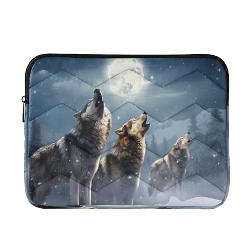 Funda para portátil de 13-14 pulgadas con diseño de lobos aullando miniatura 1
